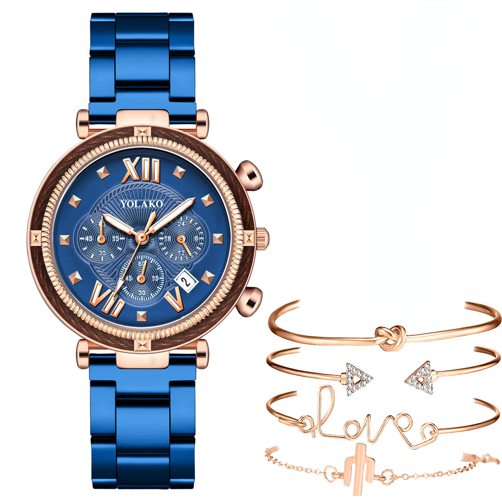 Minimalist Thin Watch - Fashion 5pcs Watch Set Women Blue