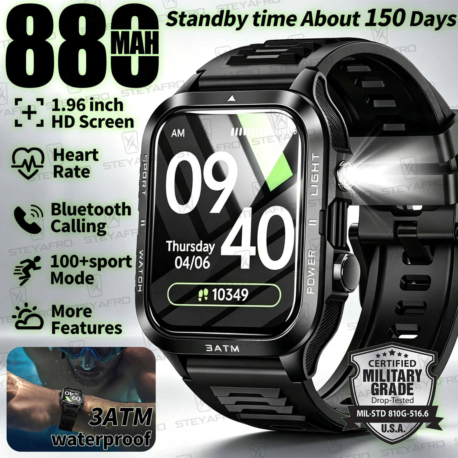 Smartwatch Square Watches For Men - Inteligentny zegarek wojskowej klasy dla mężczyzn